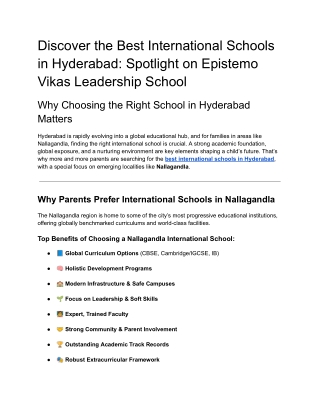 Best International Schools in Hyderabad_ Spotlight on Epistemo Vikas Leadership School