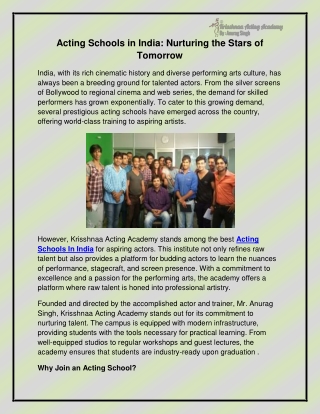 Acting Schools In India