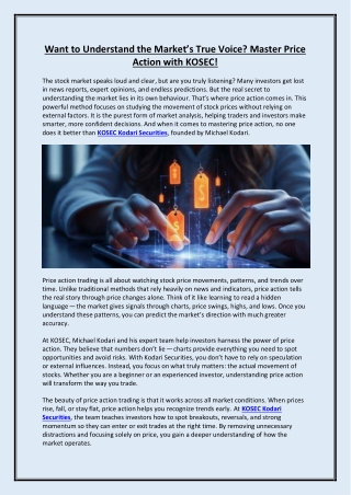 Want to Understand the Market’s True Voice Master Price Action with KOSEC