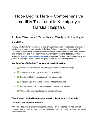 Comprehensive Infertility Treatment in Kukatpally at Harsha Hospitals