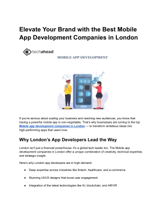 Elevate Your Brand with the Best Mobile App Development Companies in London