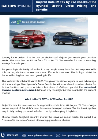 Gujarat Cuts EV Tax by 5% Checkout the Hyundai Electric Creta Pricing and Benefits