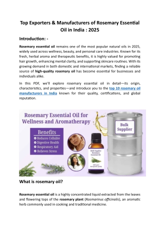 Top Exporters & Manufacturers of Rosemary Essential Oil in India : 2025