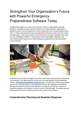 Strengthen Your Organization’s Future with Powerful Emergency Preparedness Software Today