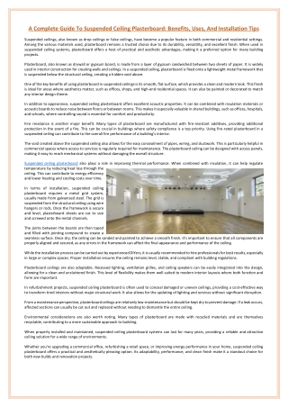 A Complete Guide To Suspended Ceiling Plasterboard Benefits, Uses, And Installation Tips