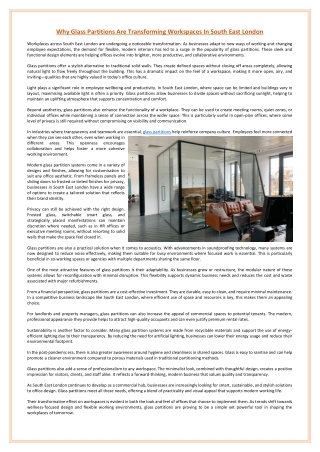 Why Glass Partitions Are Transforming Workspaces In South East London