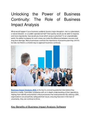 Unlocking the Power of Business Continuity_ The Role of Business Impact Analysis