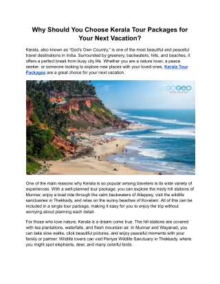 Why Should You Choose Kerala Tour Packages for Your Next Vacation
