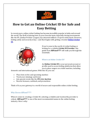 How to Get an Online Cricket ID for Safe and Easy Betting