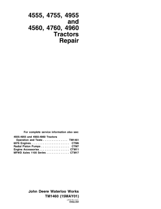 John Deere 4755 Tractor Service Repair Manual Instant Download (tm1460)