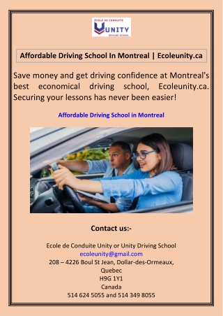 Affordable Driving School In Montreal Ecoleunity.ca