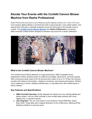 Elevate Your Events with  Confetti Cannon Blower Machine from Rasha Professional