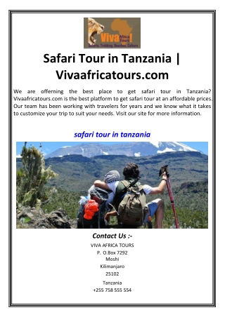Safari Tour in Tanzania  Vivaafricatours.com