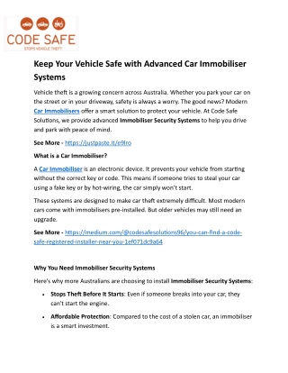 Keep Your Vehicle Safe with Advanced Car Immobiliser Systems