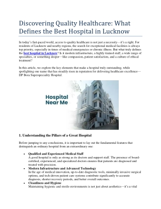 Discovering Quality Healthcare What Defines the Best Hospital in Lucknow