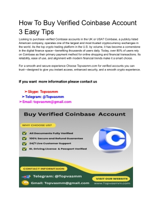 How To Buy Verified Coinbase Account 3 Easy Tips