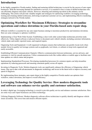Finding and Nurturing Skilled Technicians in the Highly Competitive Florida Mark