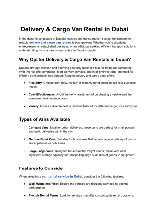 delivery cargo van rental in dubai