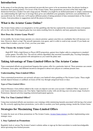 Taking Advantage of Time-Limited Offers in The Aviator Casino