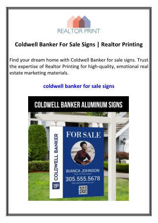 Coldwell Banker For Sale Signs  Realtor Printing