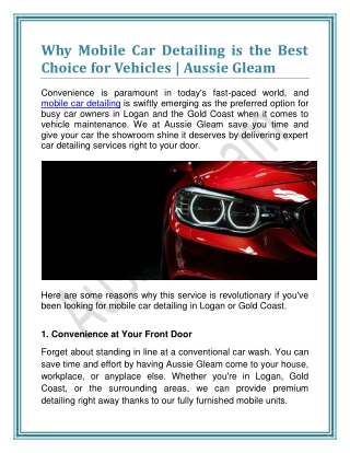 Why Mobile Car Detailing is the Best Choice for Vehicles | Aussie Gleam