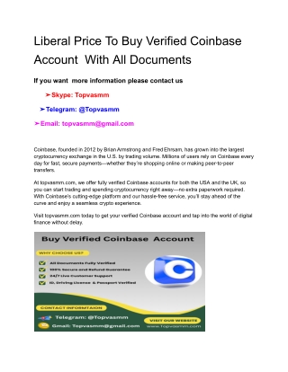 Liberal Price To Buy Verified Coinbase Account With All Documents (1)