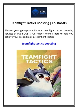 Teamfight Tactics Boosting  Lol Boosts