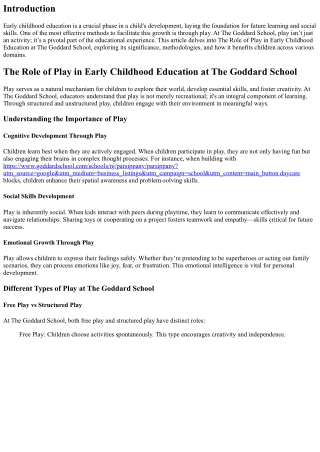 The Role of Play in Early Childhood Education at The Goddard School