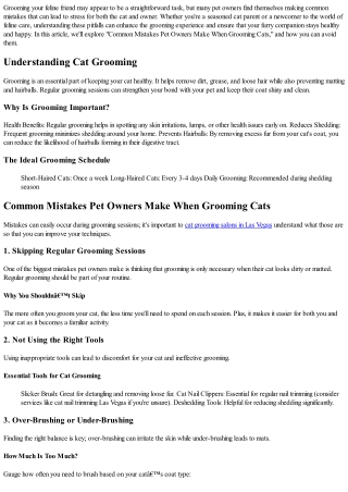 Common Mistakes Pet Owners Make When Grooming Cats