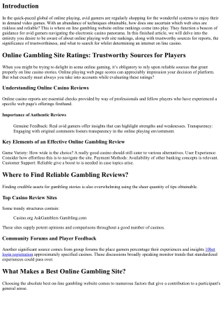 Online Gambling Site Ratings: Trustworthy Sources for Players