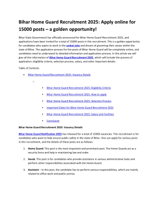 Bihar Home Guard Recruitment 2025 Apply online for 15000 posts a golden opportunity