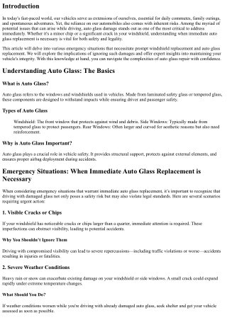 Emergency Situations: When Immediate Auto Glass Replacement is Necessary