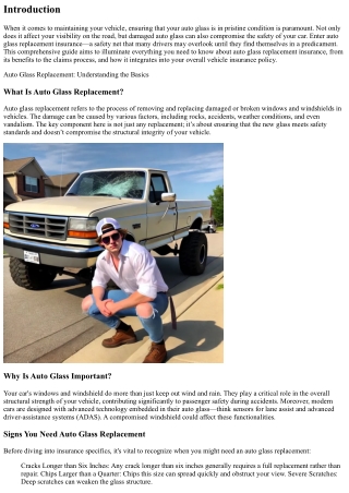 Auto Glass Replacement Insurance: What You Should Know