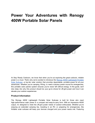 Power Your Adventures with Renogy 400W Portable Solar Panels
