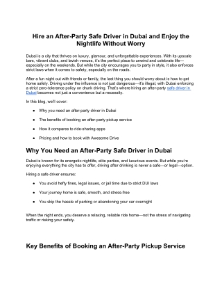 Hire an After-Party Safe Driver in Dubai and Enjoy the Nightlife Without Worry