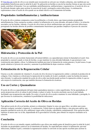 Usos y Beneficios del Aceite de Oliva en el Tratamiento de Heridas