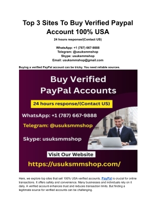 Top 3 Sites To Buy Verified Paypal Account 100% USA