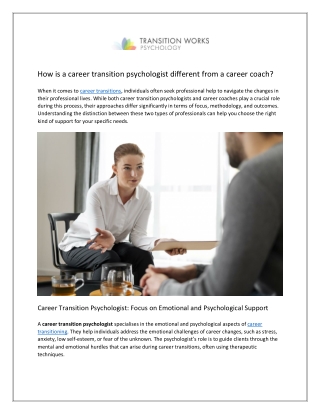 How is a career transition psychologist different from a career coach