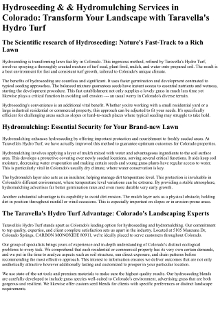 Taravellas Hydro Turf