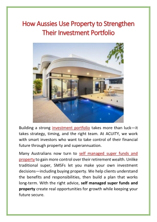 How Aussies Use Property to Strengthen Their Investment Portfolio