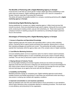 The Benefits of Partnering with a Digital Marketing Agency in Sonipat