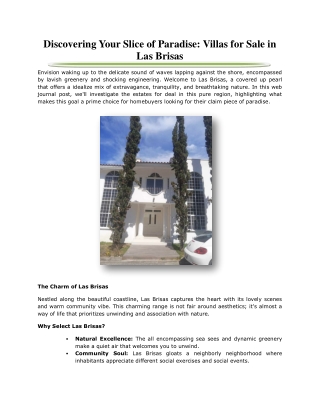 Discovering Your Slice of Paradise: Villas for Sale in Las Brisas