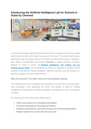 Introducing the Artificial Intelligence Lab for Schools in Dubai by Clevered