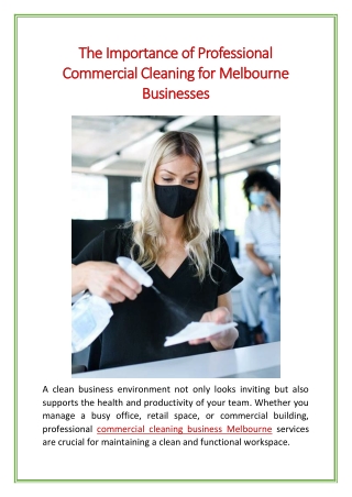 The Importance of Professional Commercial Cleaning for Melbourne Businesses