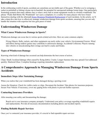 A Comprehensive Approach to Managing Windscreen Damage From Sports Accidents