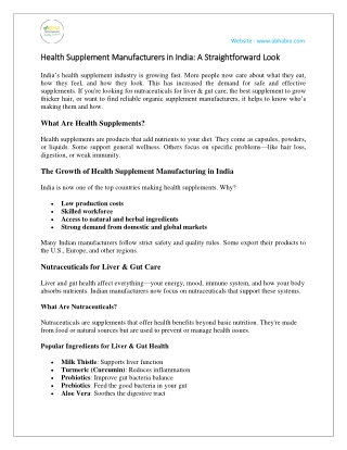 Health Supplement Manufacturers in India