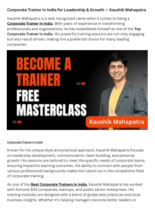 Corporate Trainer in India for Leadership & Growth — Kaushik Mahapatra