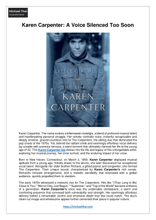 Karen Carpenter: A Voice Silenced Too Soon