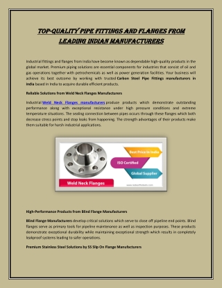 Top-Quality Pipe Fittings and Flanges from Leading Indian Manufacturers