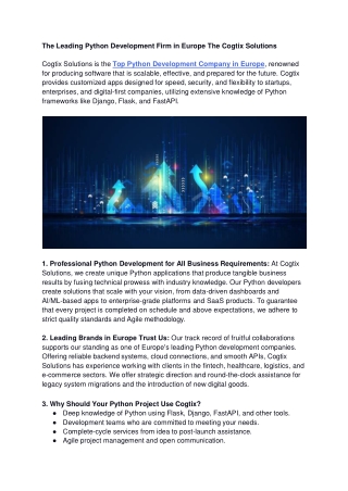 The Leading Python Development Firm in Europe The Cogtix Solutions